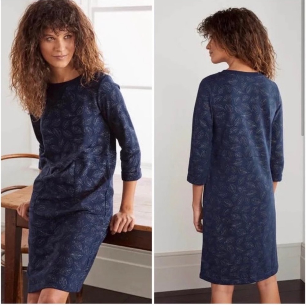 Boden Hannah Sweatshirt Dress in Silver Glitter Leaf Print